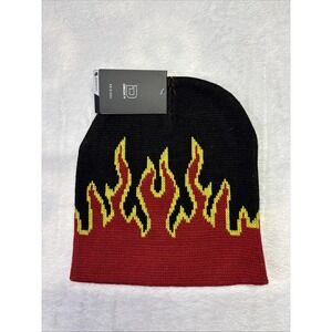 NWT Decky Original Stocking Cap, skull Cap black red yellow flames Free Shipping